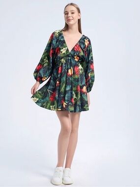 Tropical V-Neck Line Dress - SUMMER
